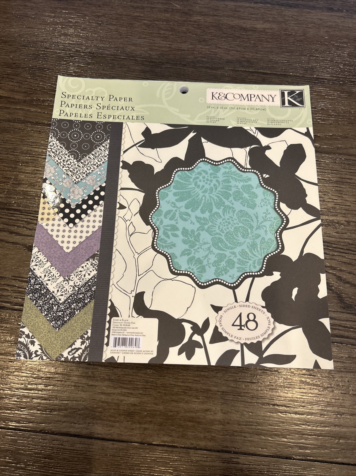 K & Company Scrapbook Glitter Specialty Paper Pad 48 Sheets 12x12 Ivory Black