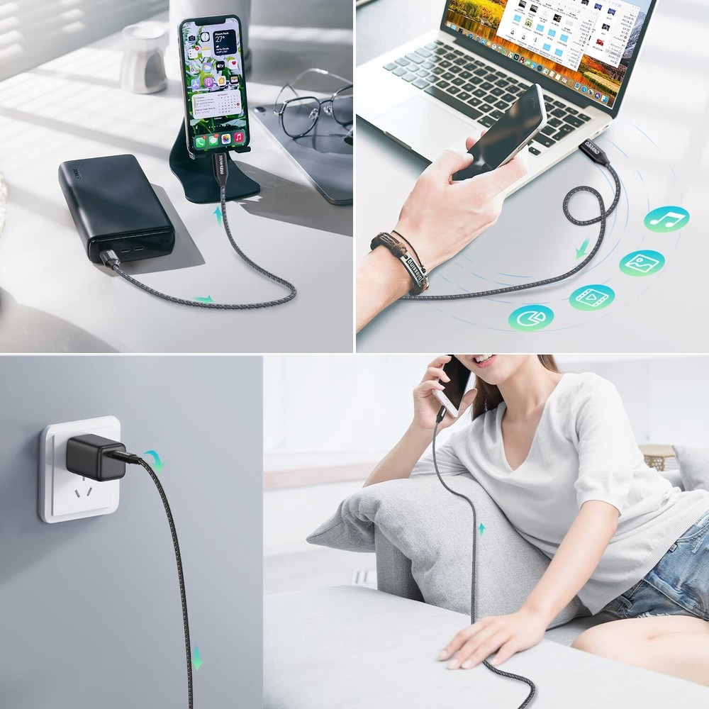 3-Pack Braided USB C to Type-C Fast Charging Data SYNC Charger Cable 3/6/10FT