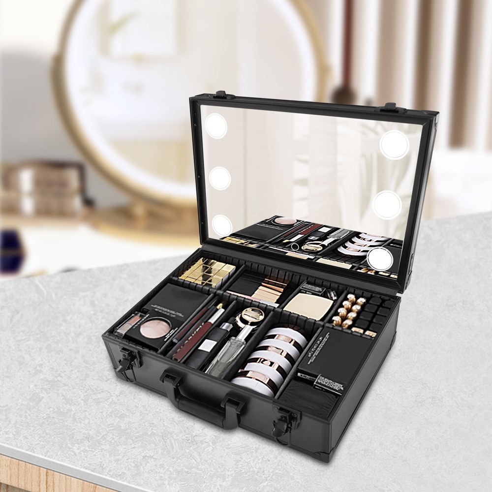 Large Makeup Train Case with LED Light & Mirror - Portable Organizer