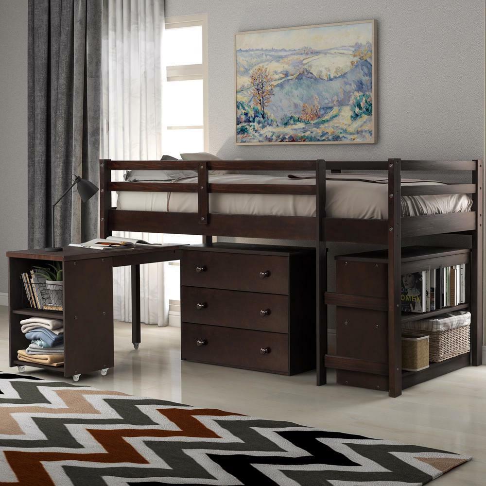Low Study Twin Loft Bed Espresso