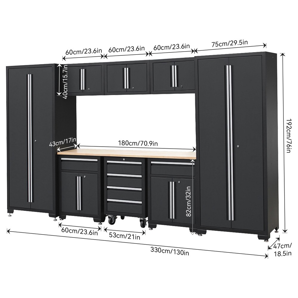 Garage Storage Cabinet System 9-Pcs Workshop Set Cabinets and Storage System
