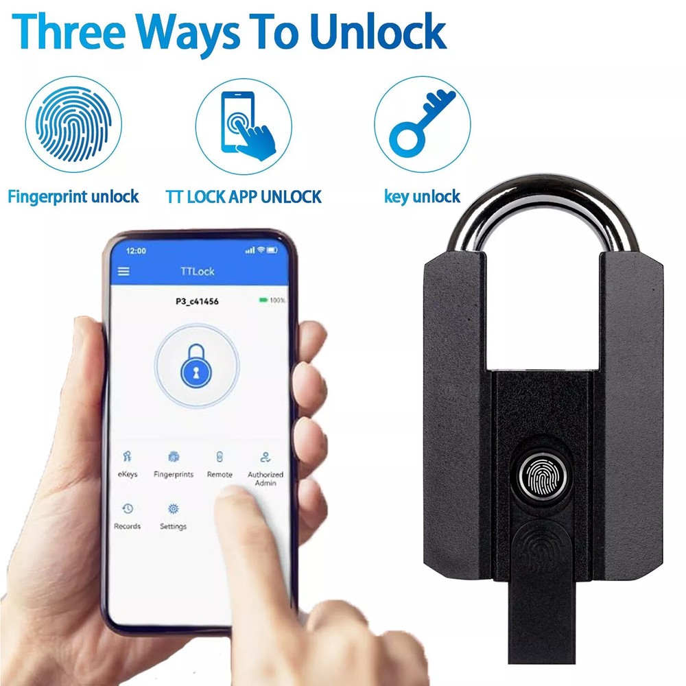 Smart Fingerprint Door Lock Keyless Padlock Security USB Rechargeable