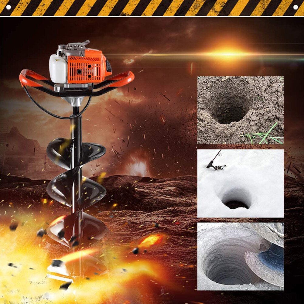 72CC 4HP Gas Powered Post Hole Digger With 4" 8" 12" Earth Auger Digging Engine