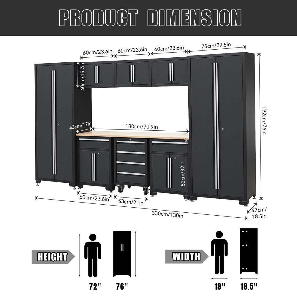 Garage Storage Cabinet System 9-Pcs Workshop Set Cabinets and Storage System