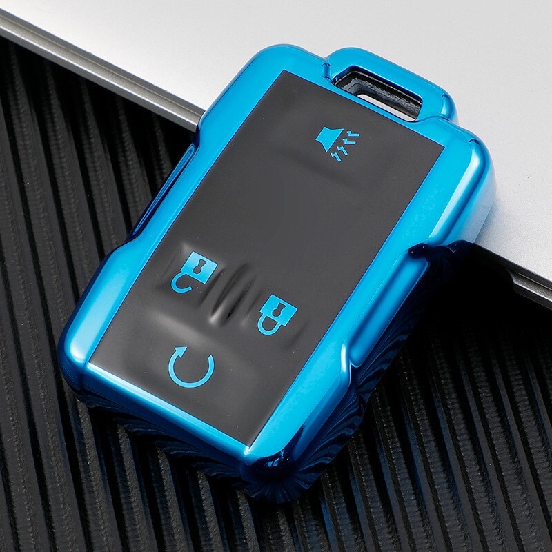 Remote Key Fob Cover Case Holder Chain for Chevrolet Suburban GMC Yukon 4 Button