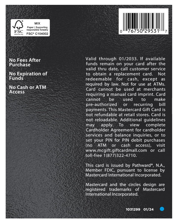 MasterCard Physical Gift Card – $200 (plus $6.95 Purchase Fee)