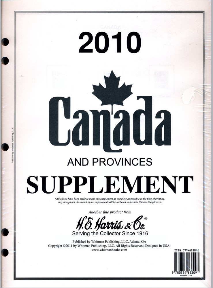 H E Harris Canada & Provinces 2010 Stamp Album Supplement