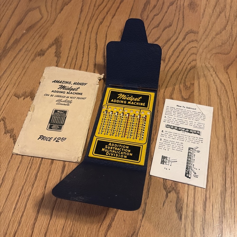 Vtg Midget Adding Machine 1950's "Calculator" w/ directions and case S