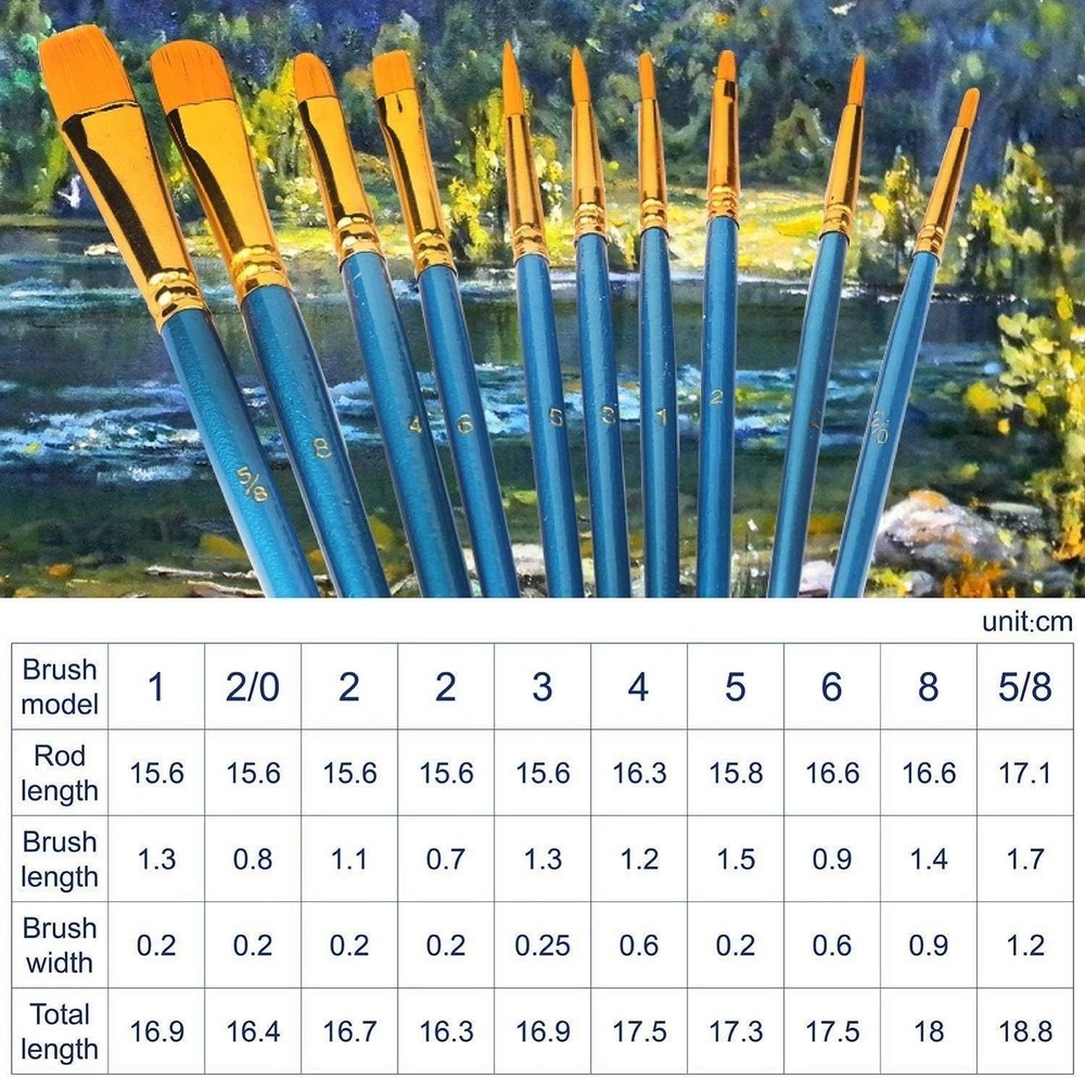 Durable Acrylic Paint Brush Set - 20 Nylon Brushes for Creative Expression