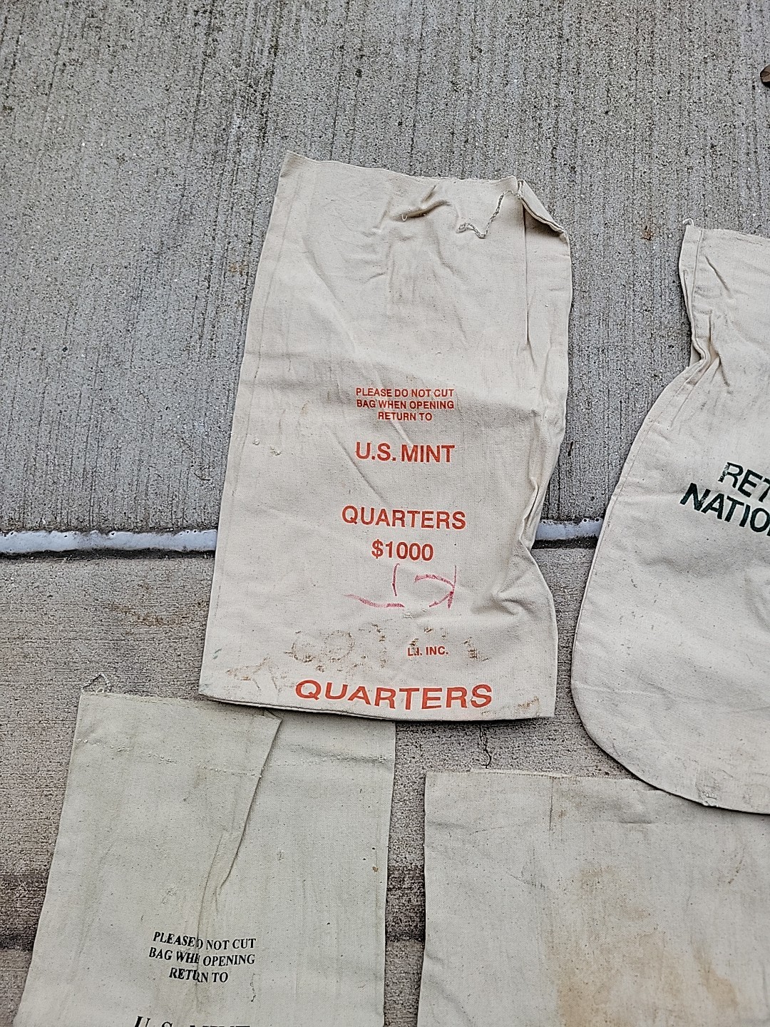 Lot 5 Empty Coin Bags Canvas Cloth Logo US Mint Or Bank