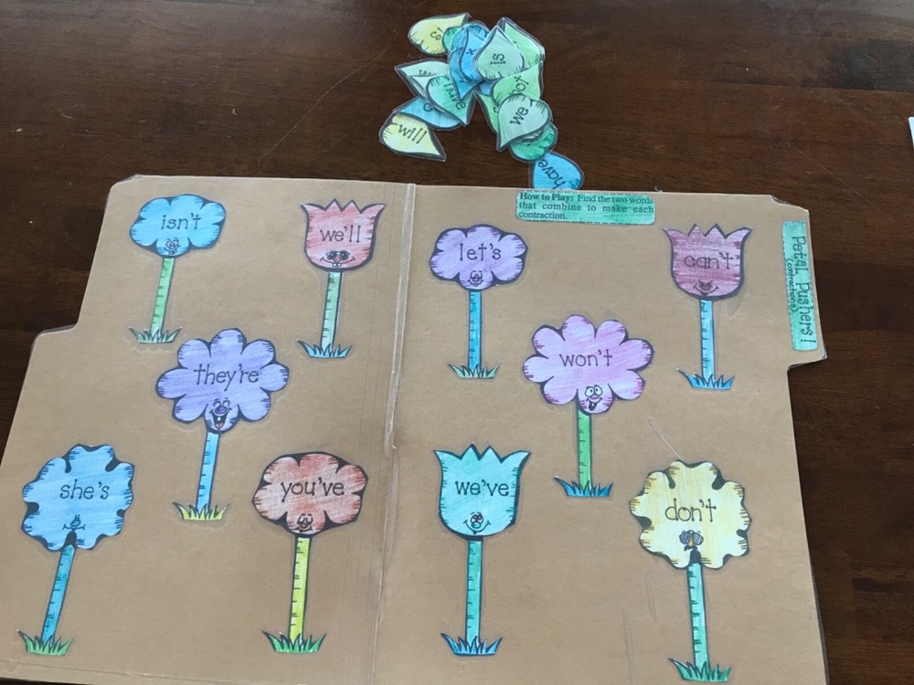 Petal Pusher! Contractions 2nd grade language arts file folder game