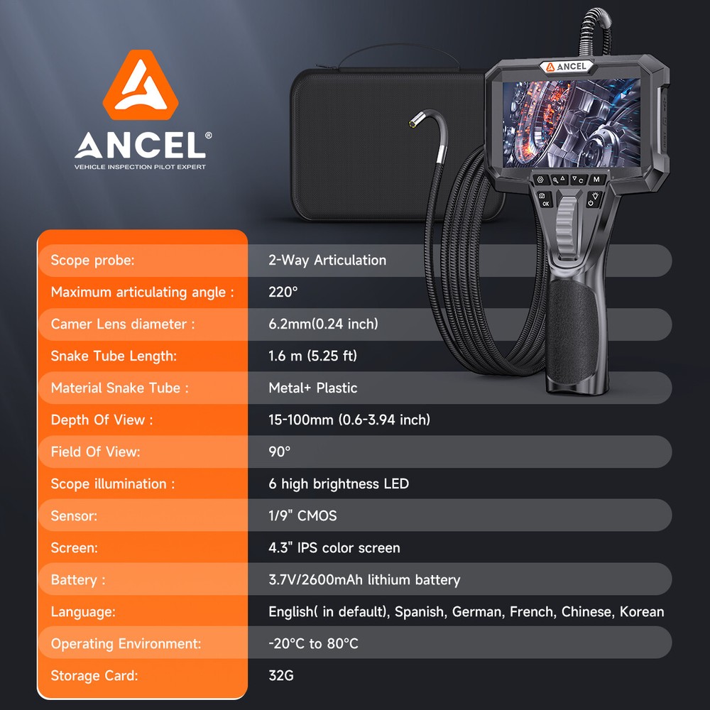 US Industrial Endoscope Camera Inspection Borescope Camera Two-Way Articulating
