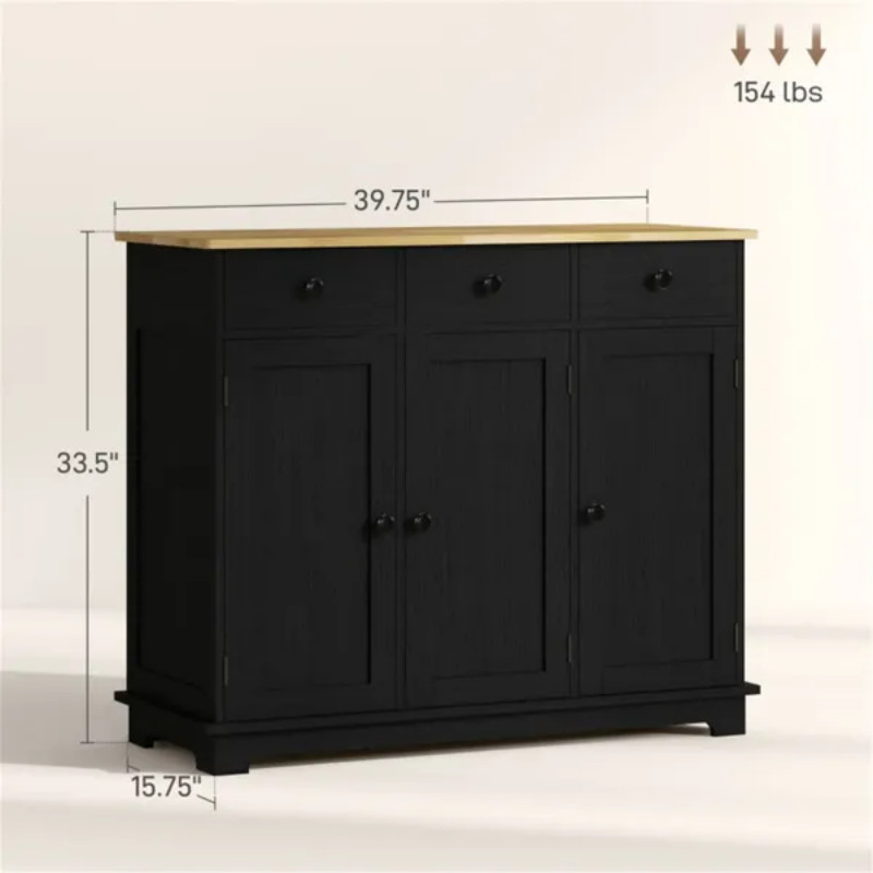 Kitchen Storage Cabinet,Three large drawers offer storage for utensils