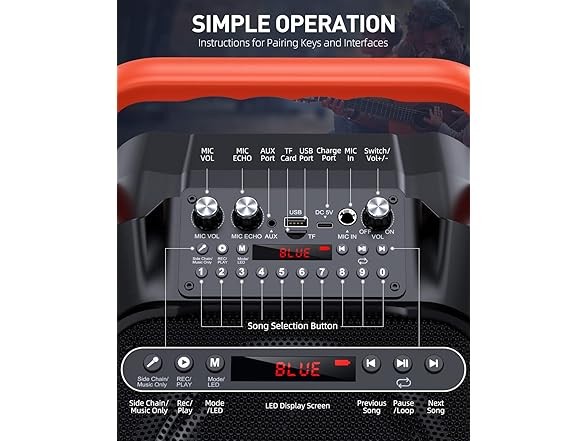 Karaoke Machine with 2 Wireless Mics Black