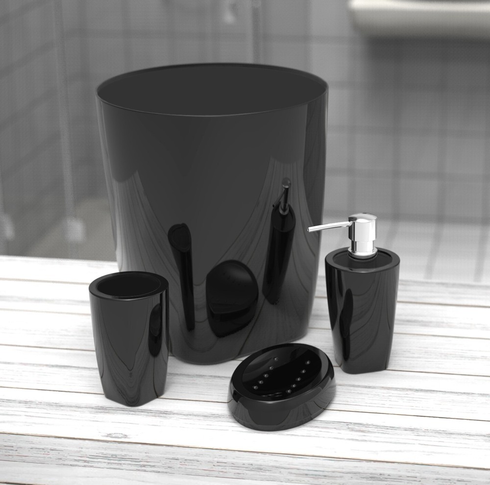 4-piece Black Modern Bathroom Heavy Base Acrylic Plastic Bath Accessory Set