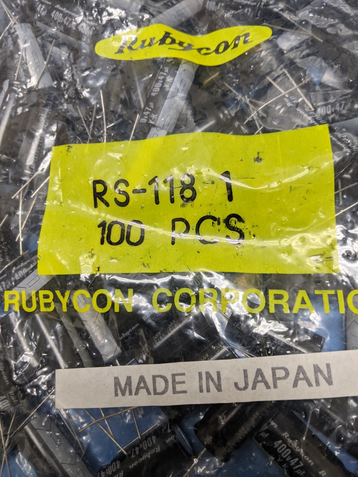 100 PCS Capacitor 47uF/47mF , 400V Electrolytic Radial Rubycon RS-118, 400KY47M