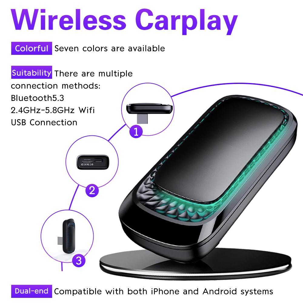 USB Wireless CarPlay Adapter For iPhone Apple Wireless Dongle Plug ＆Play Black