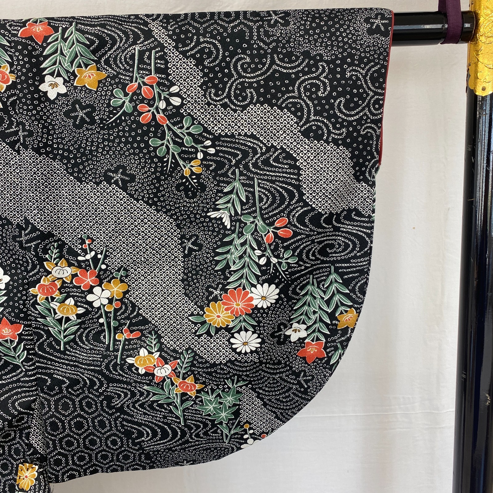 Japanese Vintage Kimono Haori Jacket Polyester Black Traditional Authentic