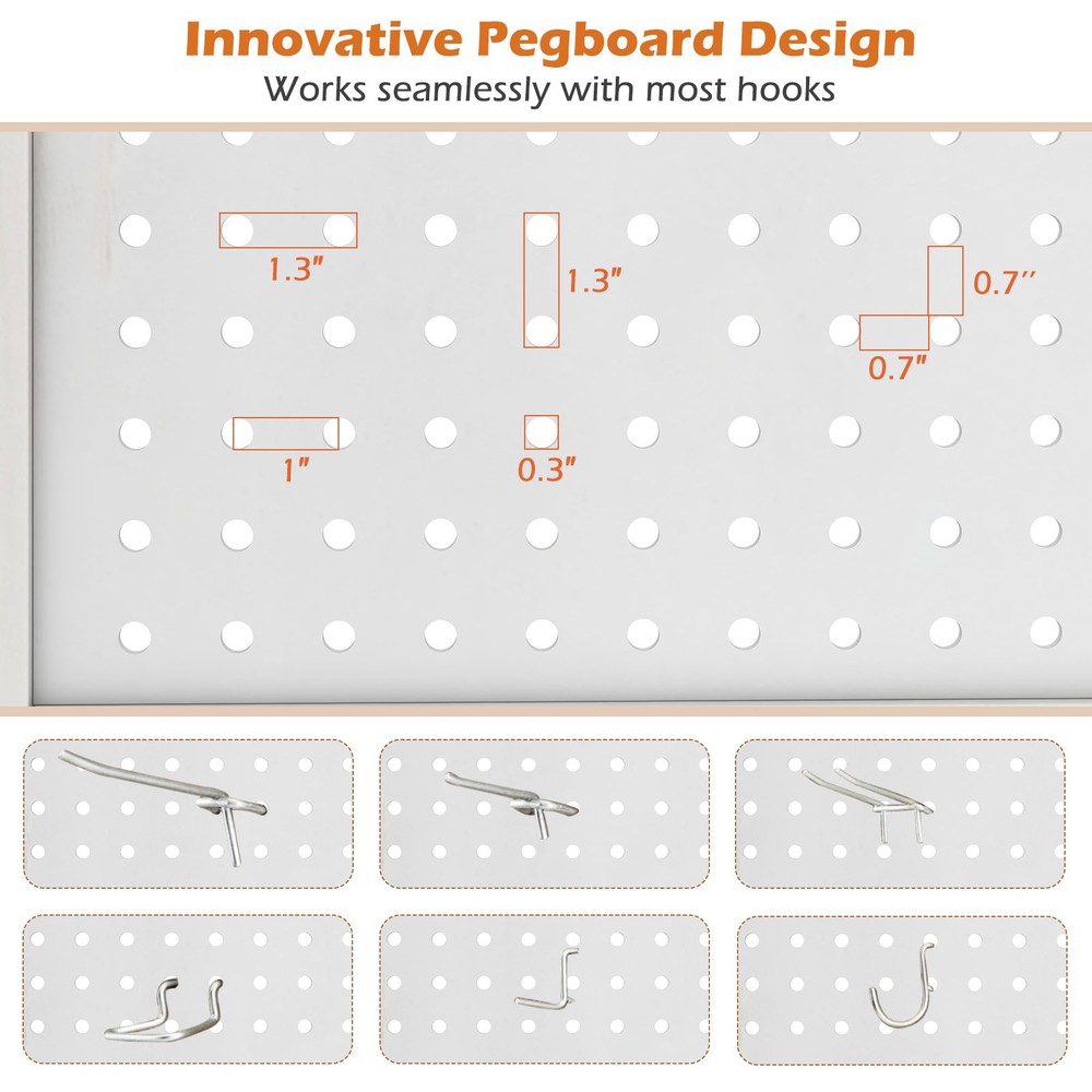 6-Panel Pegboard Room Divider, 67" Tall Foldable Privacy Screen, For Home, White