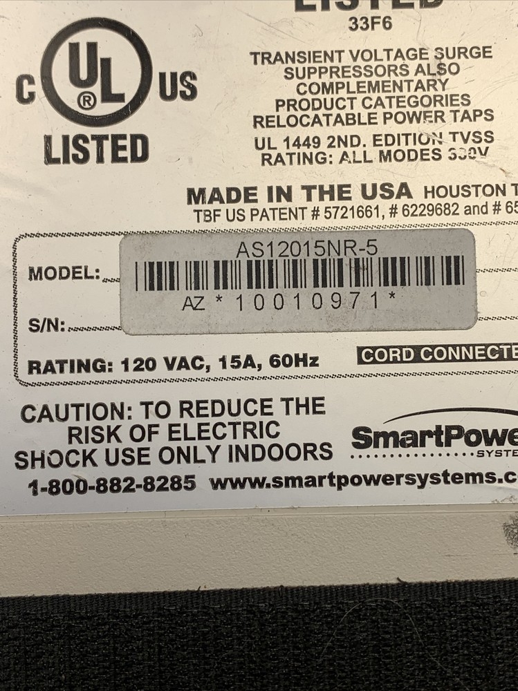 Smart AS12015NR-5 Surge Protector Outlets Power