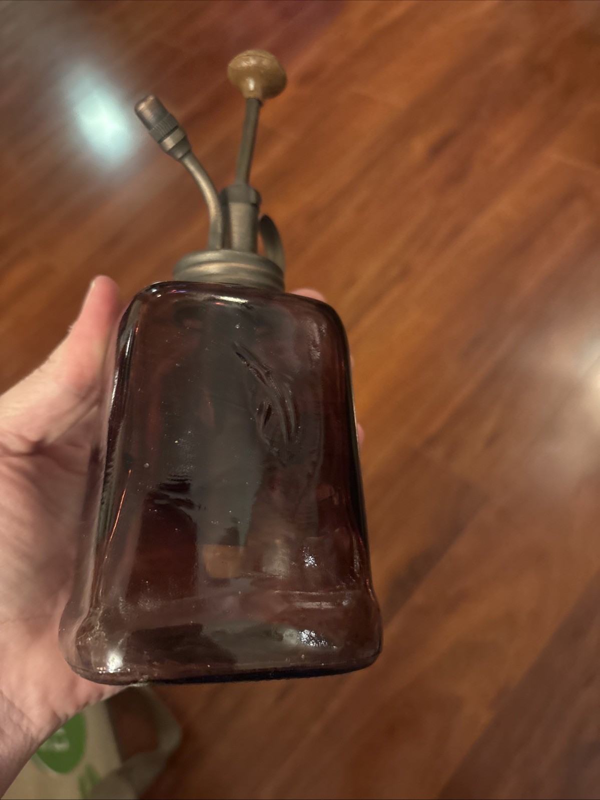 Vintage Purple Amethyst Glass Plant Mister Metal Pump