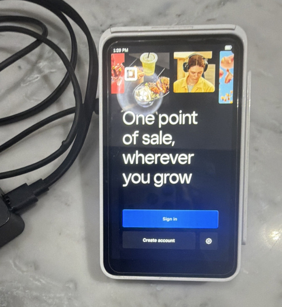 Square POS Terminal with Card Reader, Power Adapter, and Cable