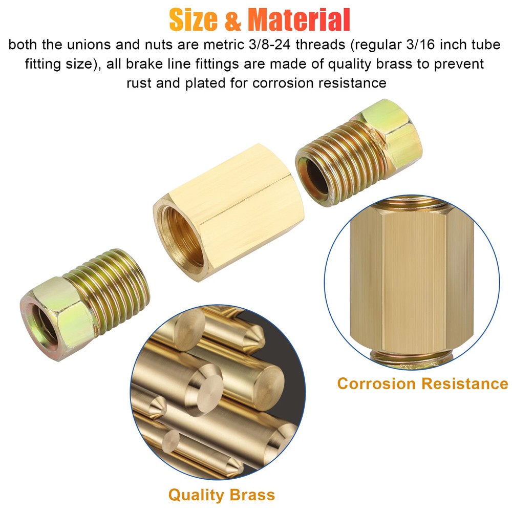 12x Straight Brass Brake Line Inverted Compression Fitting Unions For 3/16" Tube