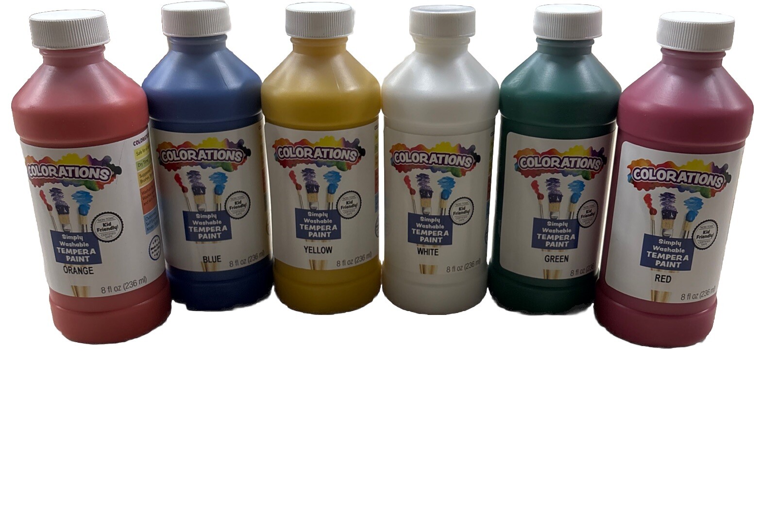 Colorations Washable Tempera Paint, Set 8 Fl Oz (Pack of 6), Rainbow, 6 Pack