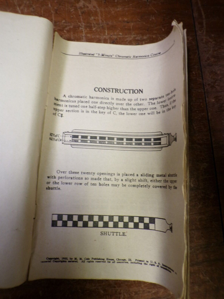 1933 5-Minute Chromatic Harmonica Course Self Teaching Booklet USED