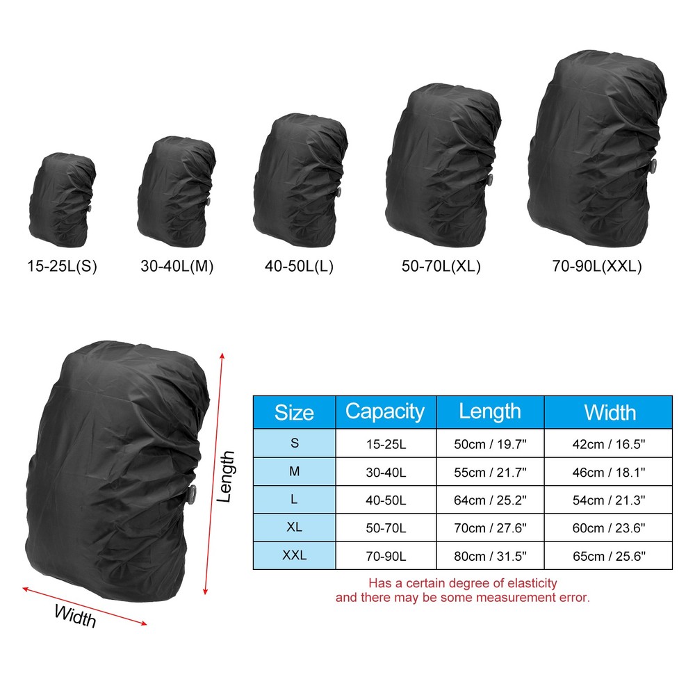 40-50L Backpack Rain Cover with Drawstring Bag, L, Black
