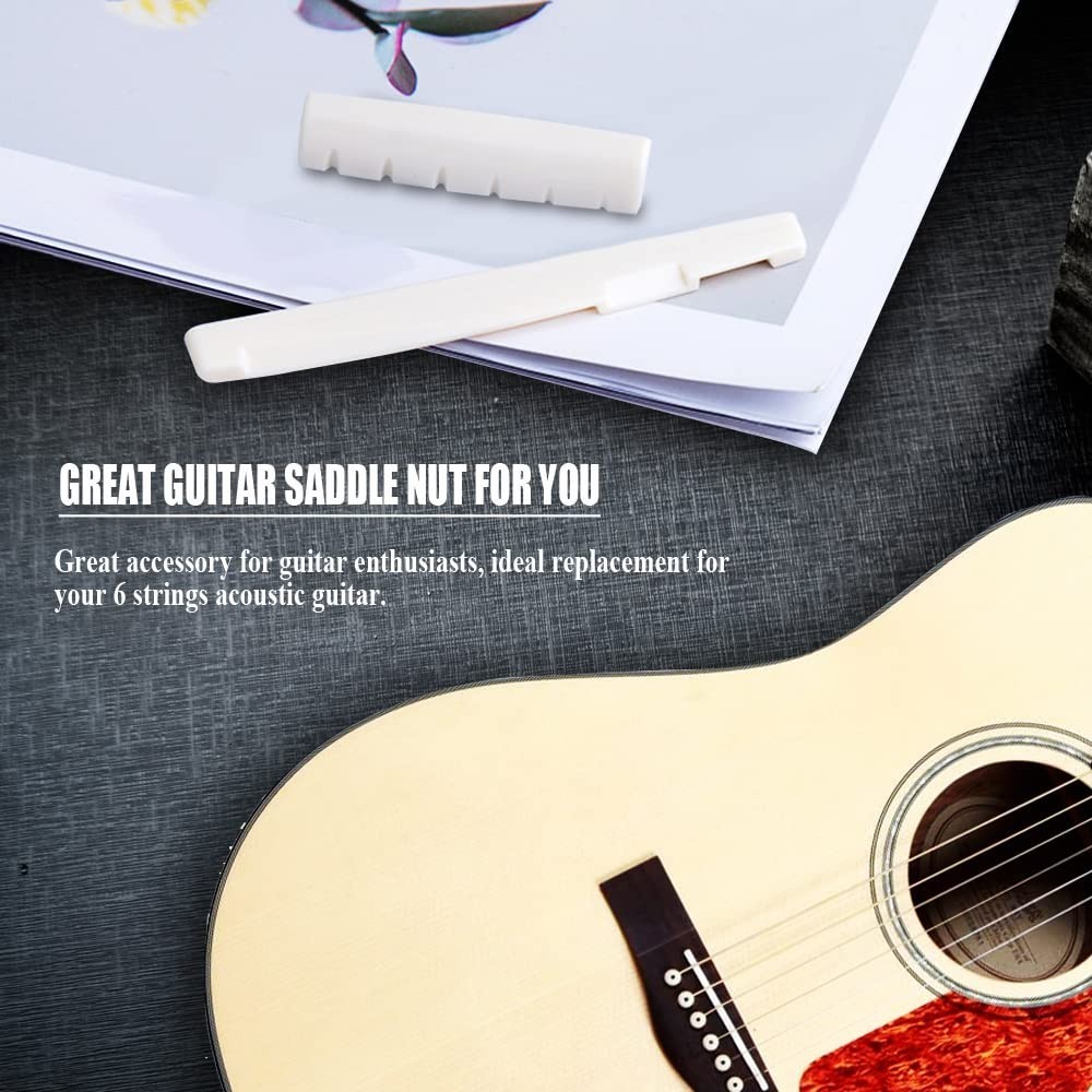 Easy Install Bone Bridge Saddle and Nut for 6 String Acoustic Guitar Replacement
