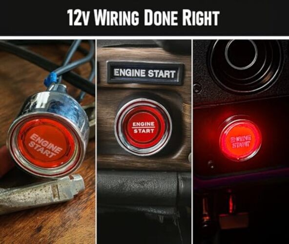 Engine Start Push Button Switch with LED – 12V Momentary Starter Button, 50A