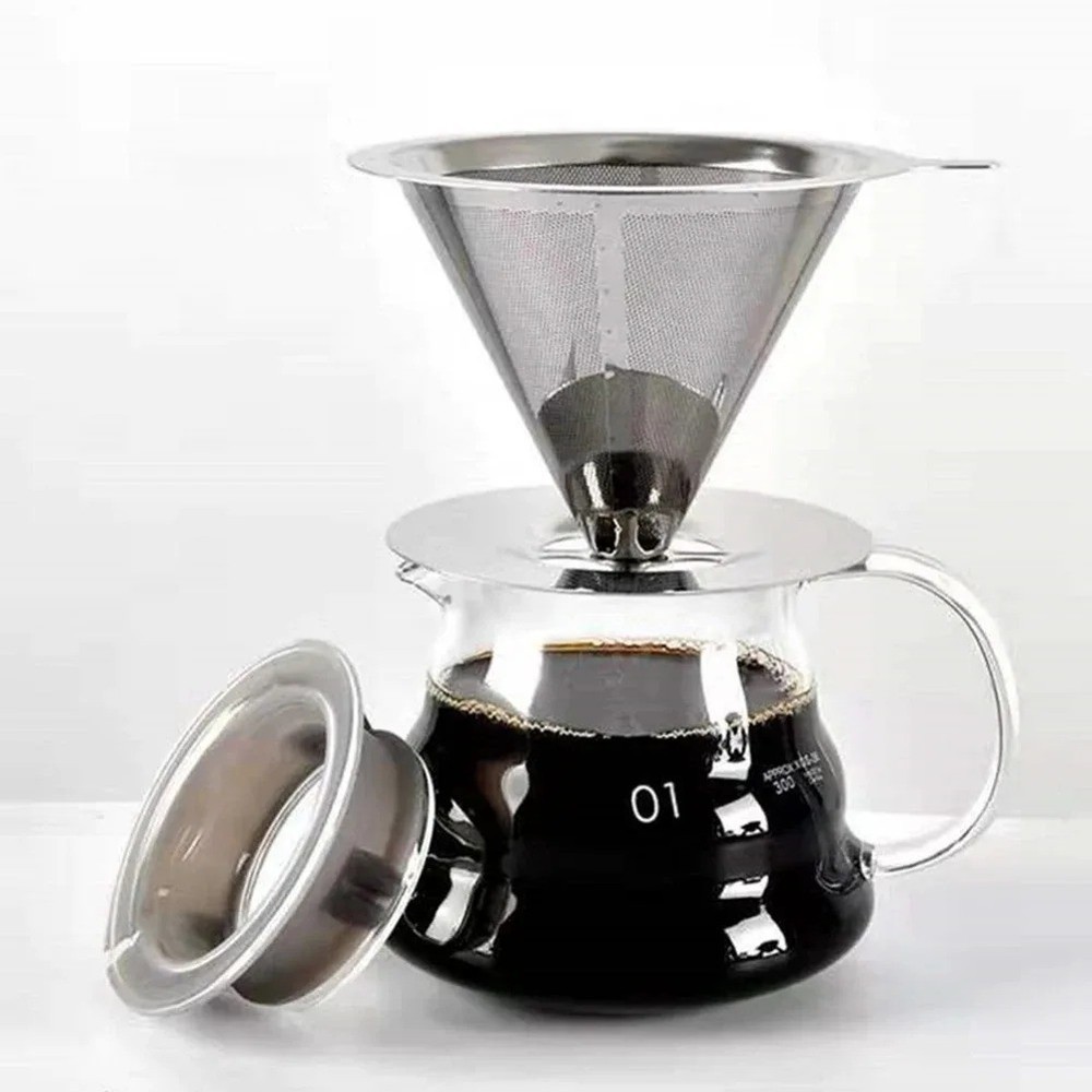 Pour Over Coffee Dripper Slow Drip Paperless Coffee Filter Double Mesh Stainless