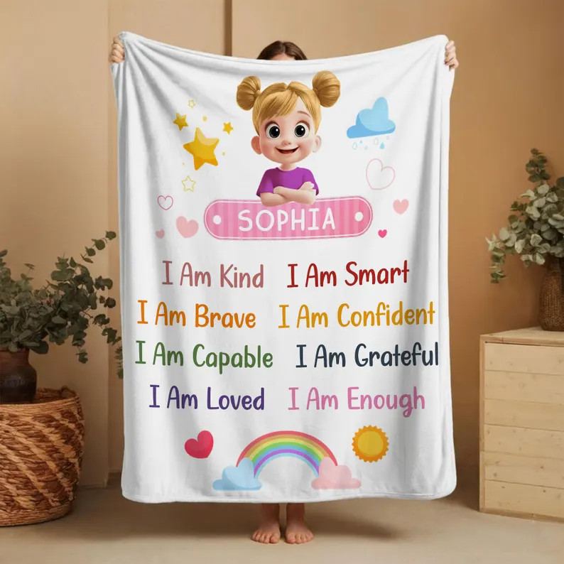 Custom Name Affirmation Blanket Positive Message Personalized Gift Soft