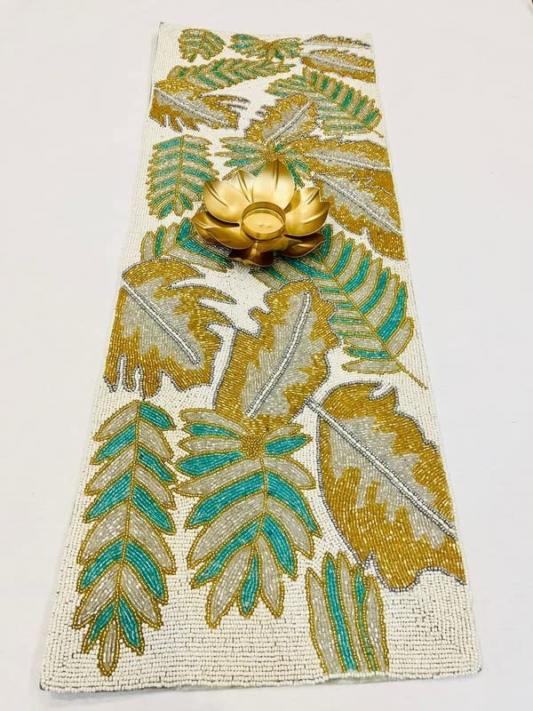 TBS Multicolor | Handmade Beads Leaf Table Runner | Dining Coffee Table Decor