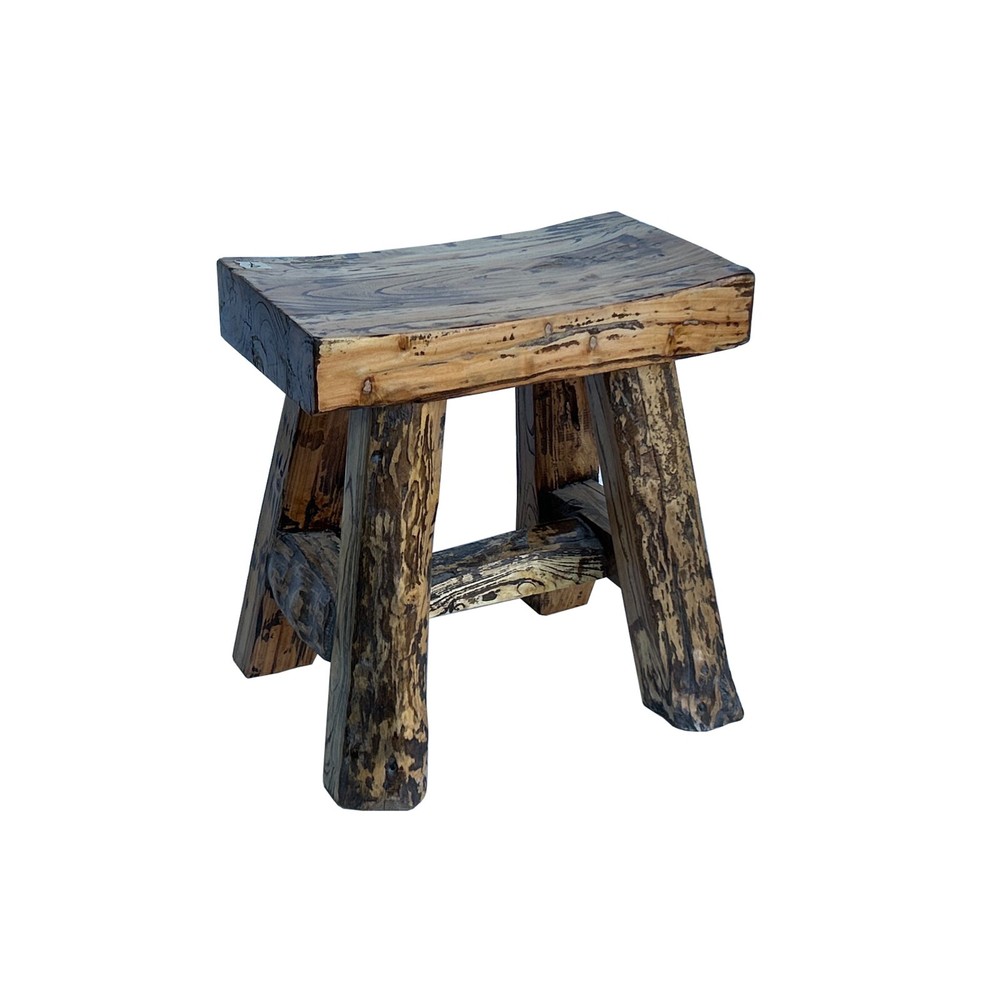 Rustic Raw Rough Wood Grain Rectangle Slim Stool Bench Side Table JK328 #9