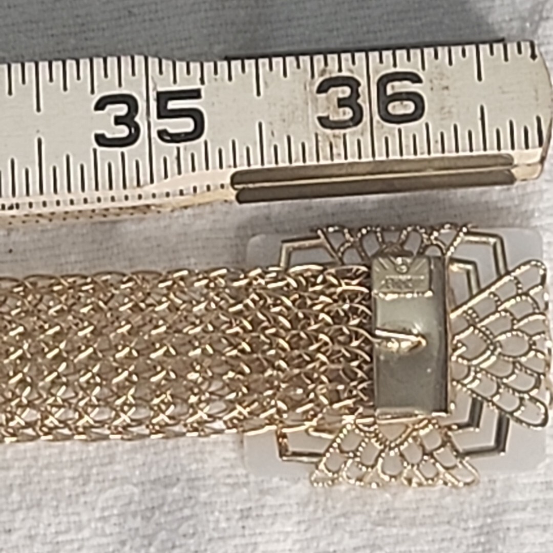 Belt EMMONS Gold Tone Woven Metal With Acrylic Mother of Pearl Detail Vintage