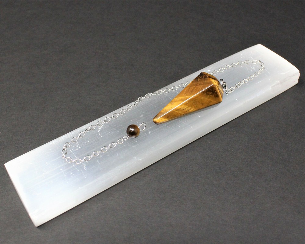 Tiger Eye Faceted Pendulum with Chain (Dowsing, Divination)