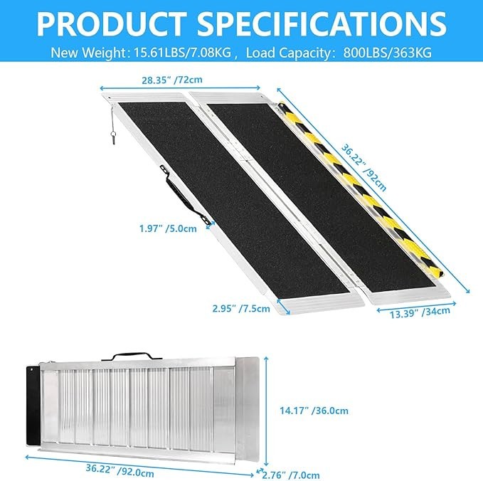 Portable Wheelchair ramp 3FT, No-Slip Aluminum Folding Handicap Ramp 800lbs Weig