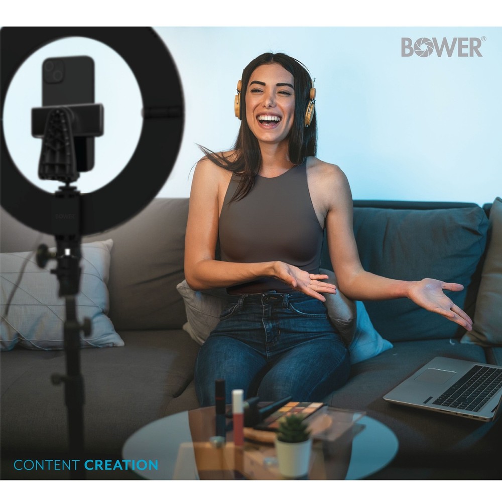 Bower 12" Foldable Ring Light with Adjustable Stand and Remote Control- Black