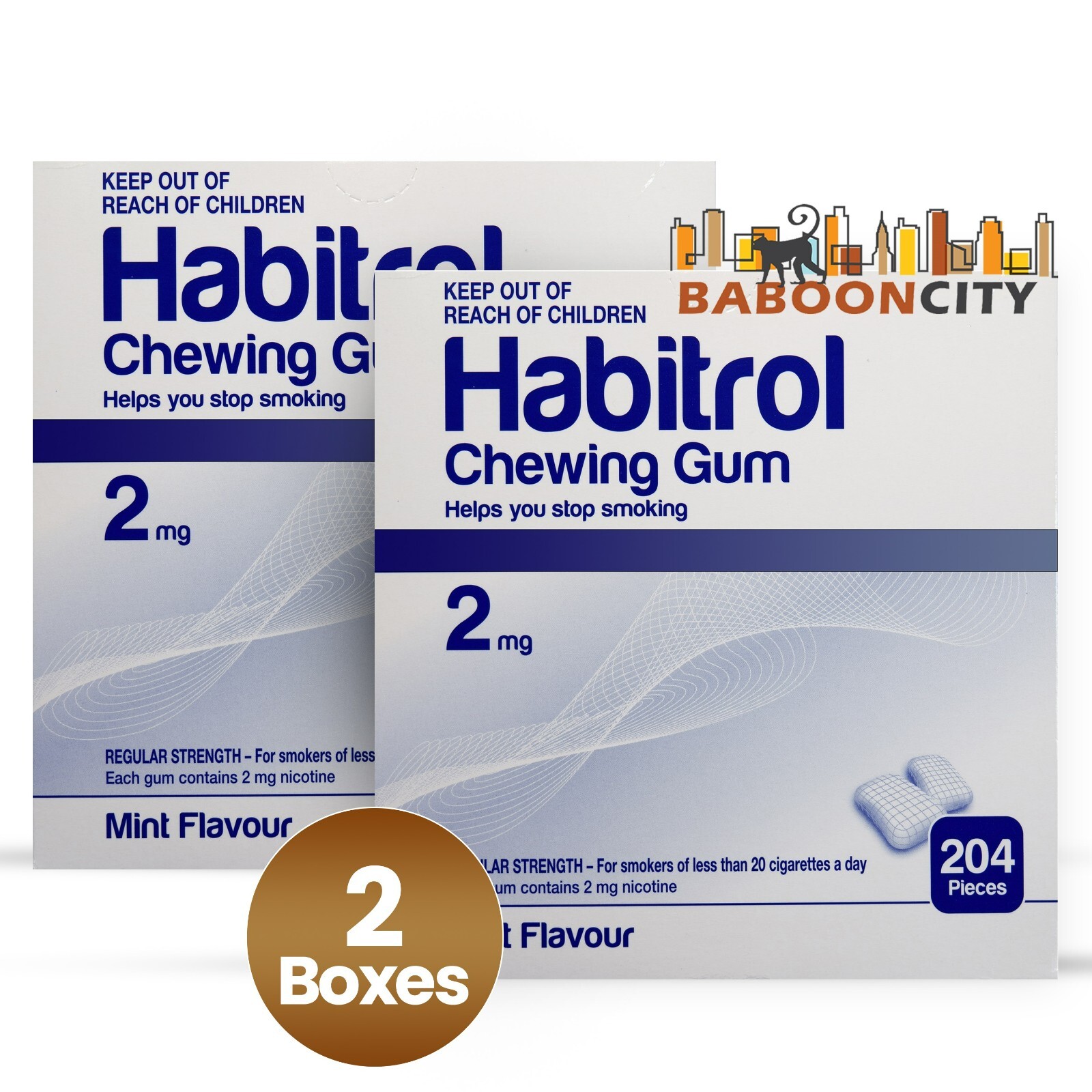 Habitrol Nicotine Gum 2mg MINT Flavor (2 BOXES = 408 Total Pieces) NEW 01/2026