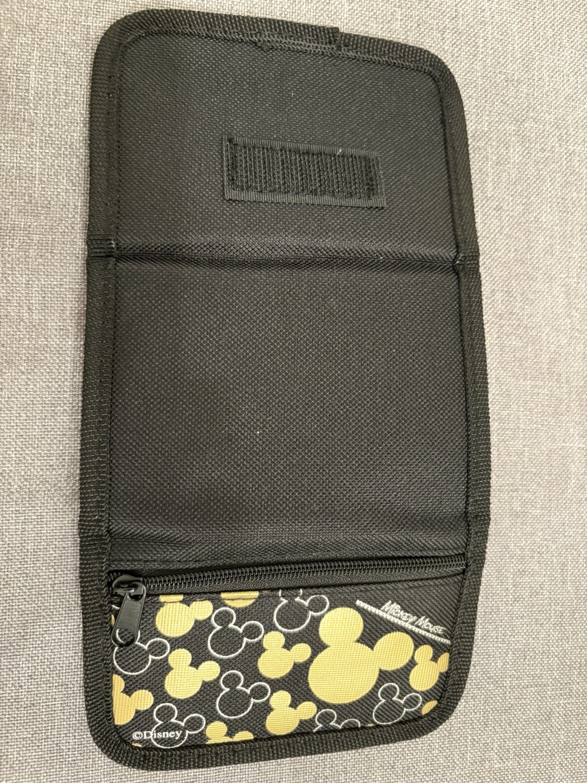 New Disney Mickey Mouse Black and Gold Canvas Trifold Wallet w/Zippered Pocket