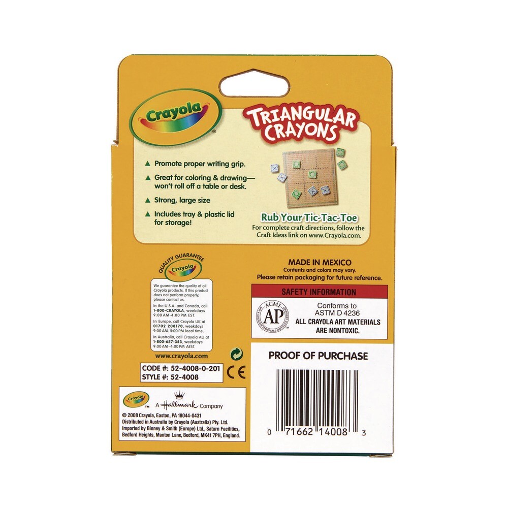 Crayola 52-4008 Triangular Crayons (8/BX) New