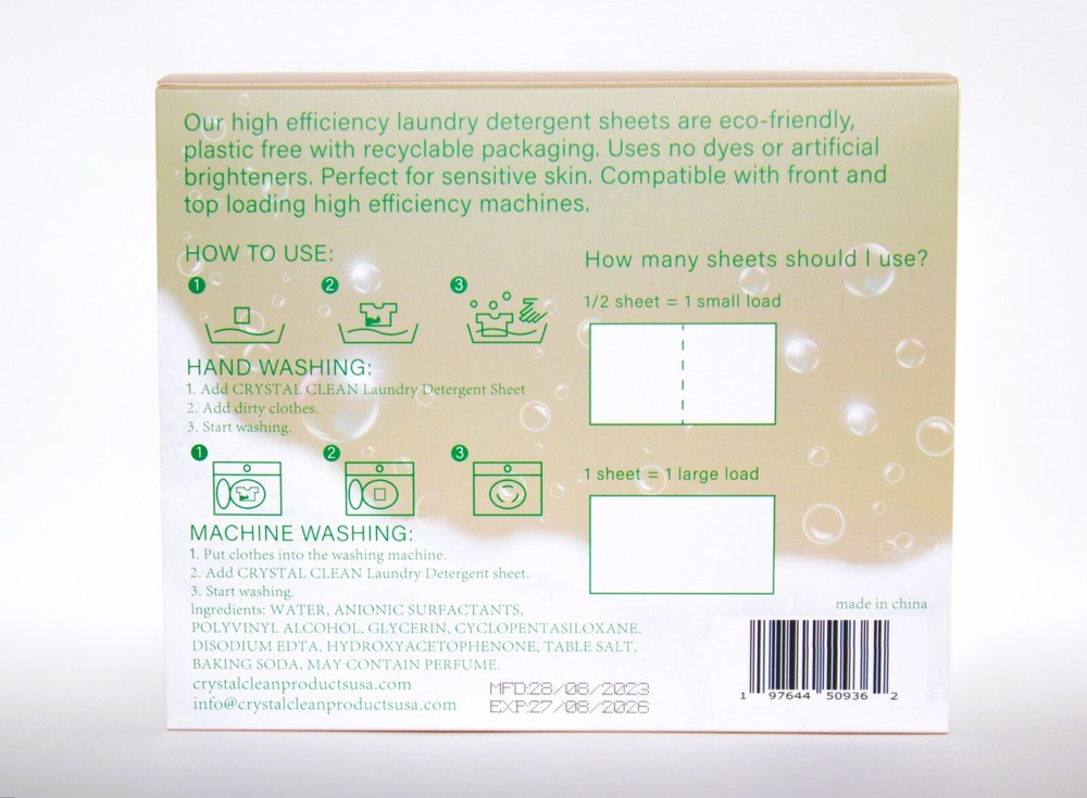CRYSTAL CLEAN Laundry Detergent Sheets. UP TO 160/Loads, Fresh Linen Scent
