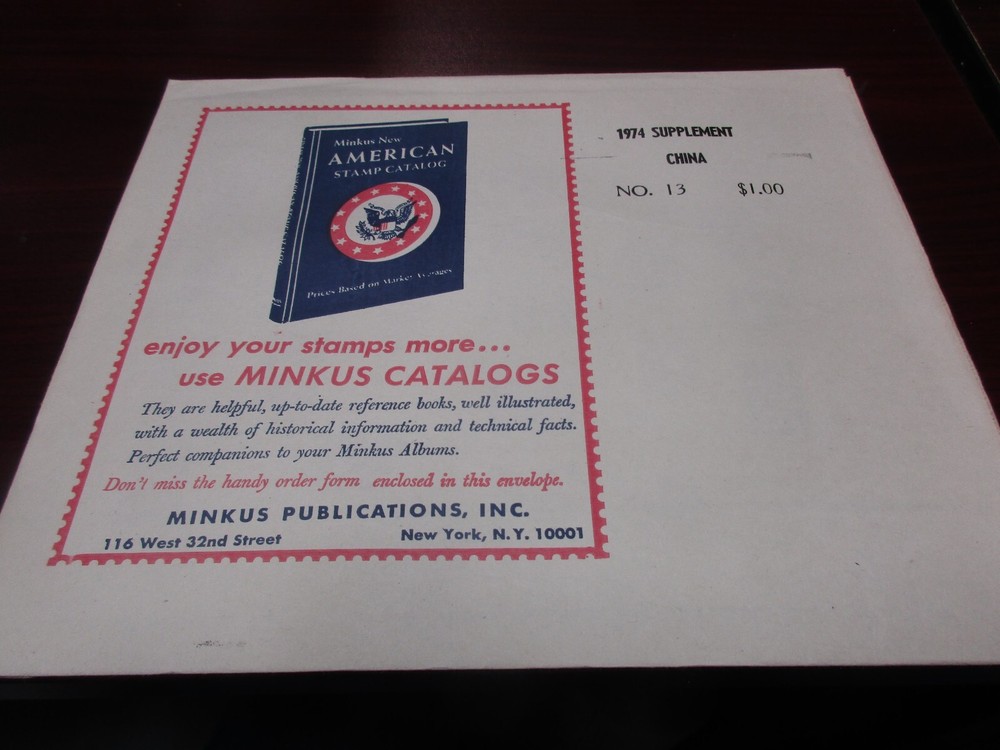 "MINKUS" 1974  SUPPLEMENT CHINA   W/FREE SHP.