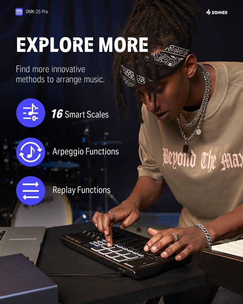 🎹 Donner MIDI Keyboard OLED Screen 25 Key 8 Drum Pads Touch Bar DJ Controller