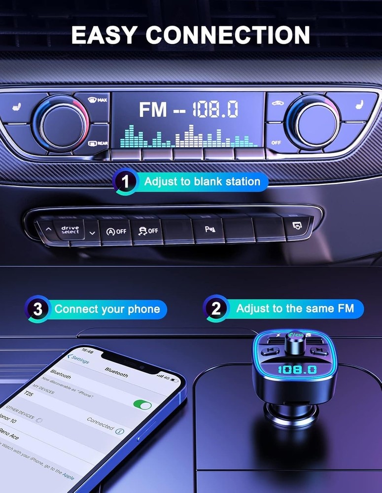 Compact Bluetooth FM Transmitter - Hands-Free Calls & Multi-Device Compatibility