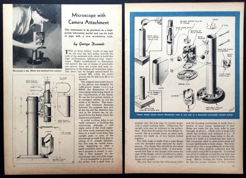 “Microscope With Camera Attachment” 1944 HowTo Design PLANS 1500x