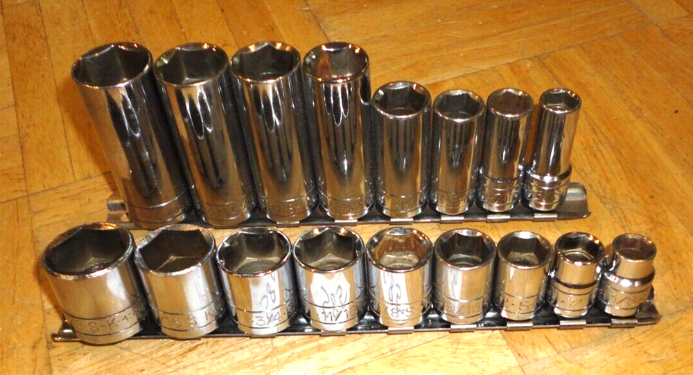 S-K TOOLS 17 PIECE 3/8 DRIVE SHORT & DEEP SAE. SOCKET SETS