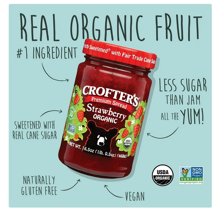 Crofters Organic Strawberry Premium Fruit Spread, 16.5 oz